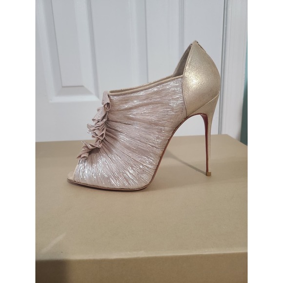 Christian Louboutin Shoes - Christian Louboutin Mesh Gold Champagne Boots Booties Peep toe red pumps 11 41